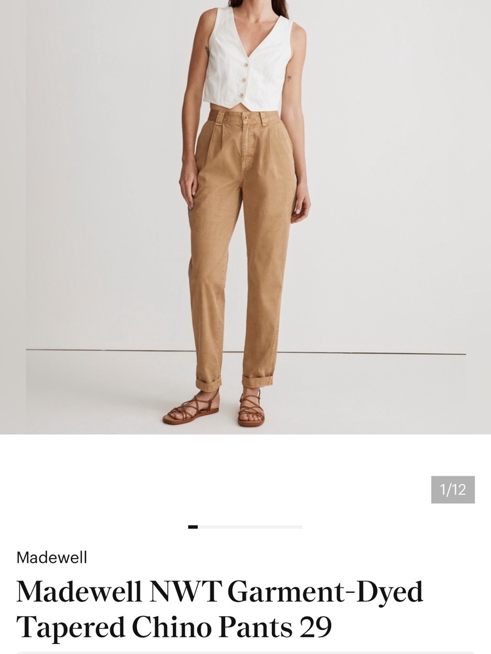 Madewell NWT Garment-Dyed Tapered Chino Pants 29